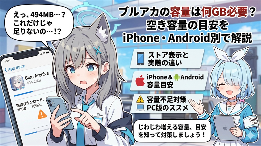 ブルアカの容量は何GB必要？空き容量の目安をiPhone・Android別で解説