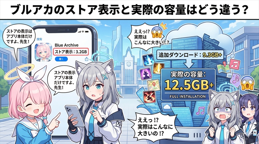 ブルアカのストア表示と実際の容量はどう違う?