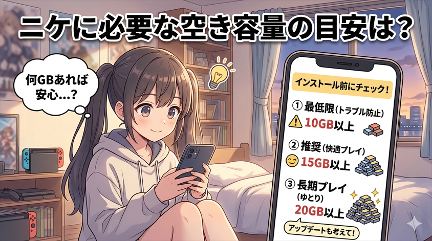 ニケに必要な空き容量の目安はどれくらい？